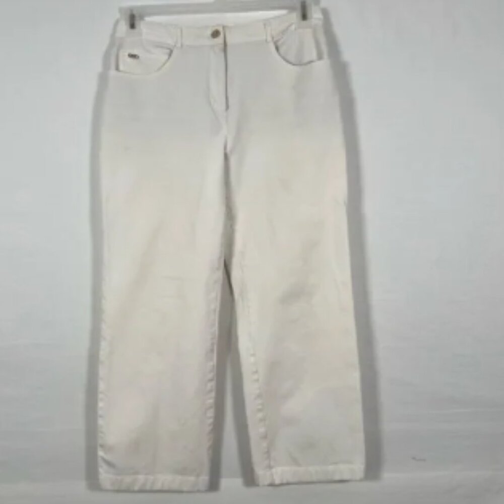 St John Sport Off White Straight Leg Pants Sz 10 High Rise Stretch USA
